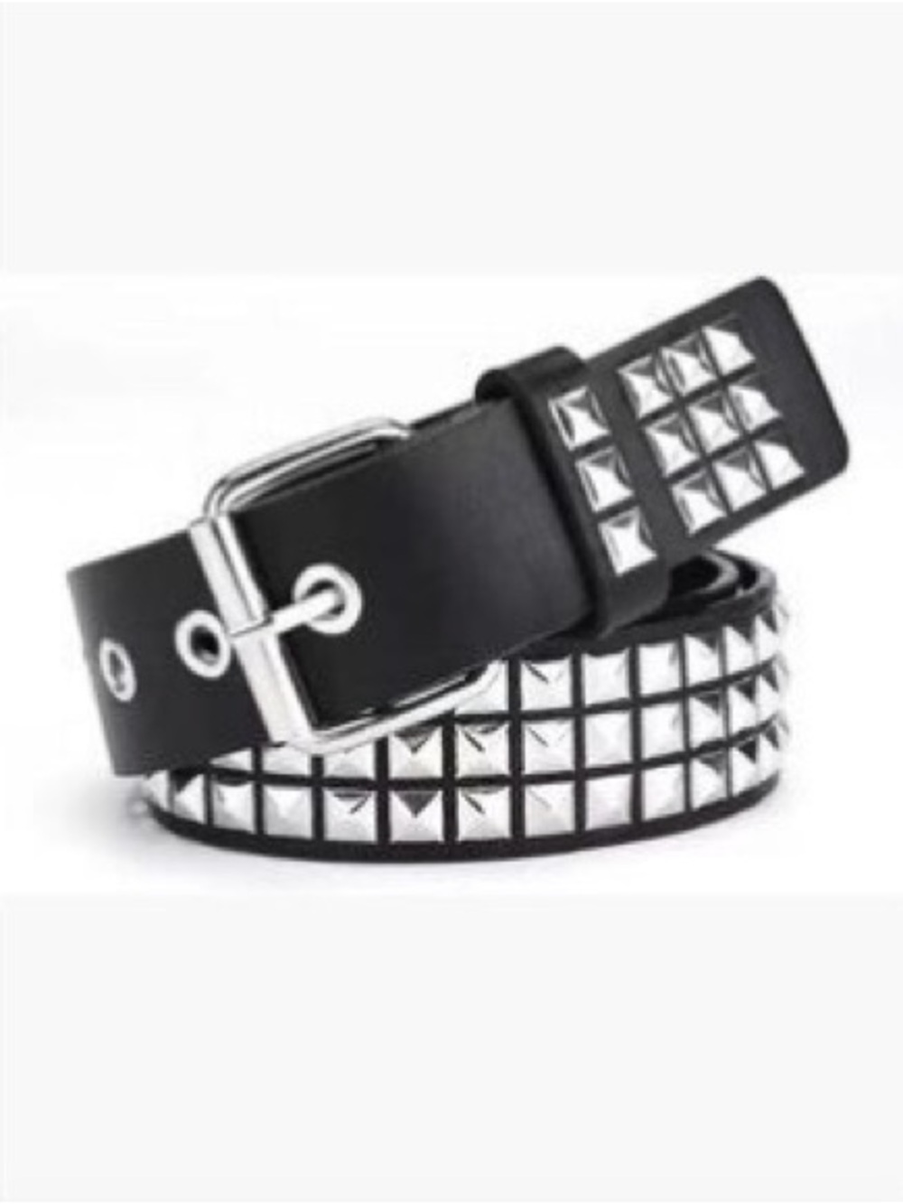 Studded faux leather belt , black and silver tone studds, size M